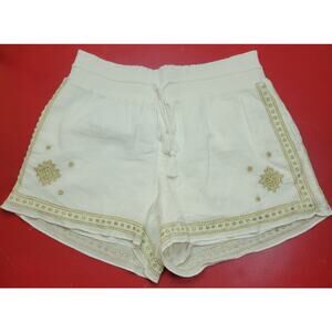 J.Crew White w/ Gold Embroidered Trim Tassel Tie Pull On Shorts Women's Size 4